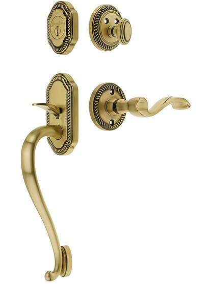 Newport Entry Lock Set in Antique Brass Finish with Left-Handed Portofino Lever and